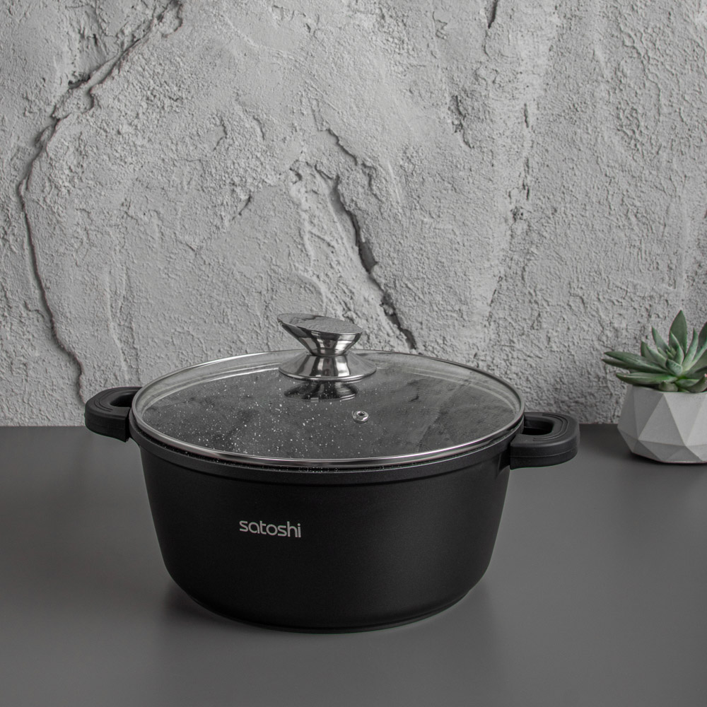Кастрюля с крышкой 5,8 л, d26х12 см SATOSHI Лион, антипригарное покрытие мрамор, силиконовые протекторы ручек, индукция, арт.№ 846-406
