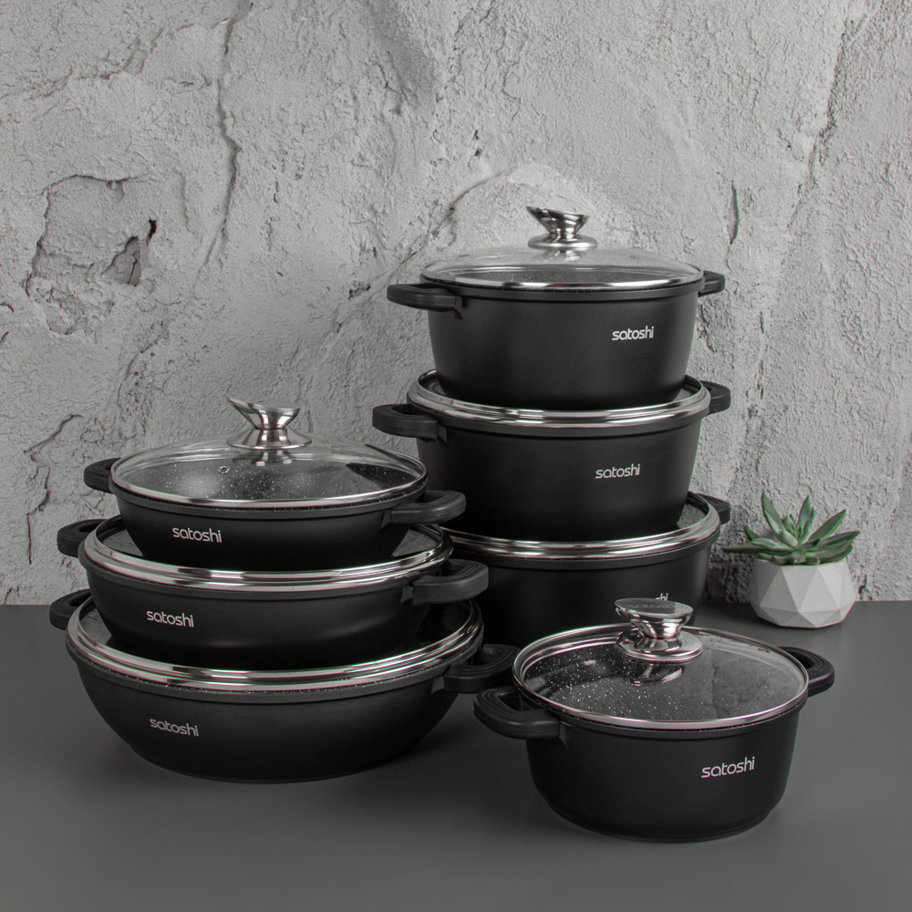 Кастрюля с крышкой 5,8 л, d26х12 см SATOSHI Лион, антипригарное покрытие мрамор, силиконовые протекторы ручек, индукция, арт.№ 846-406