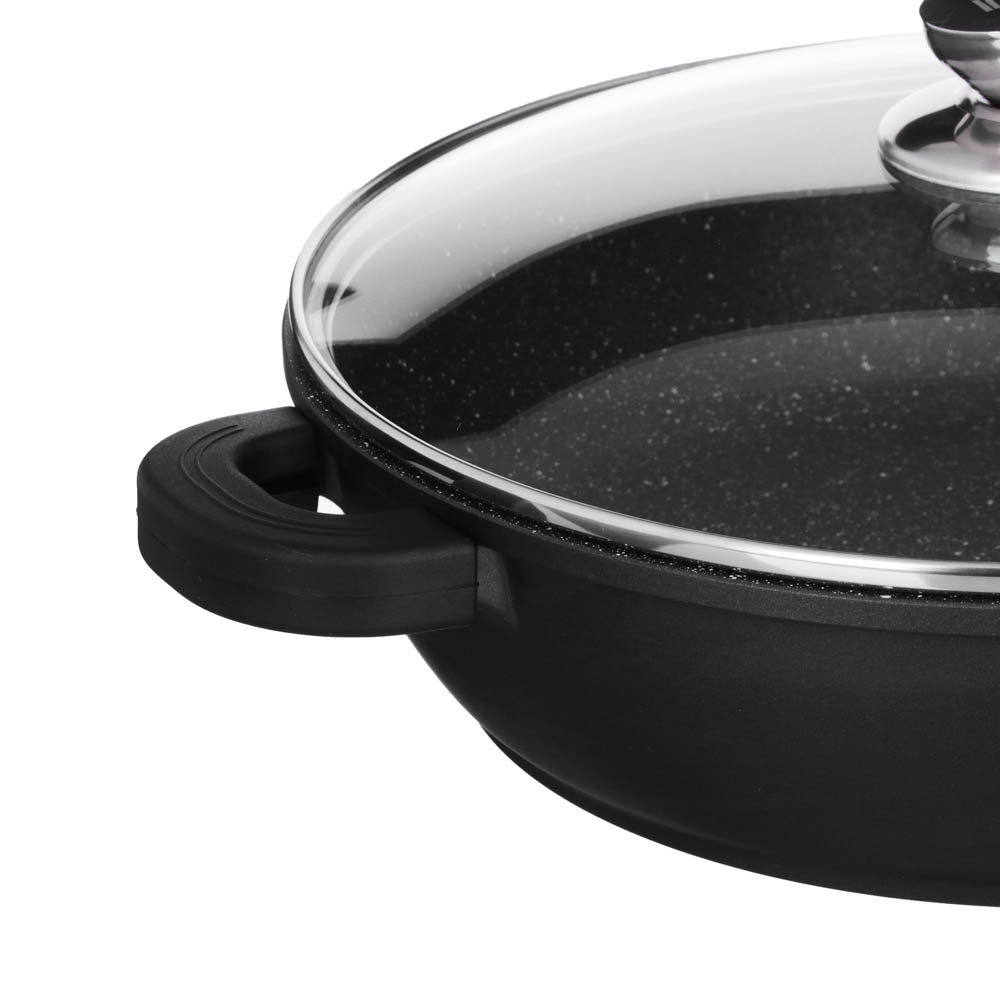 SATOSHI Лион Сотейник с крышкой 5,2л d32х8,2см, а/приг.покр.Мрамор, силик.протекторы ручек, индукц, арт.№ 846-414