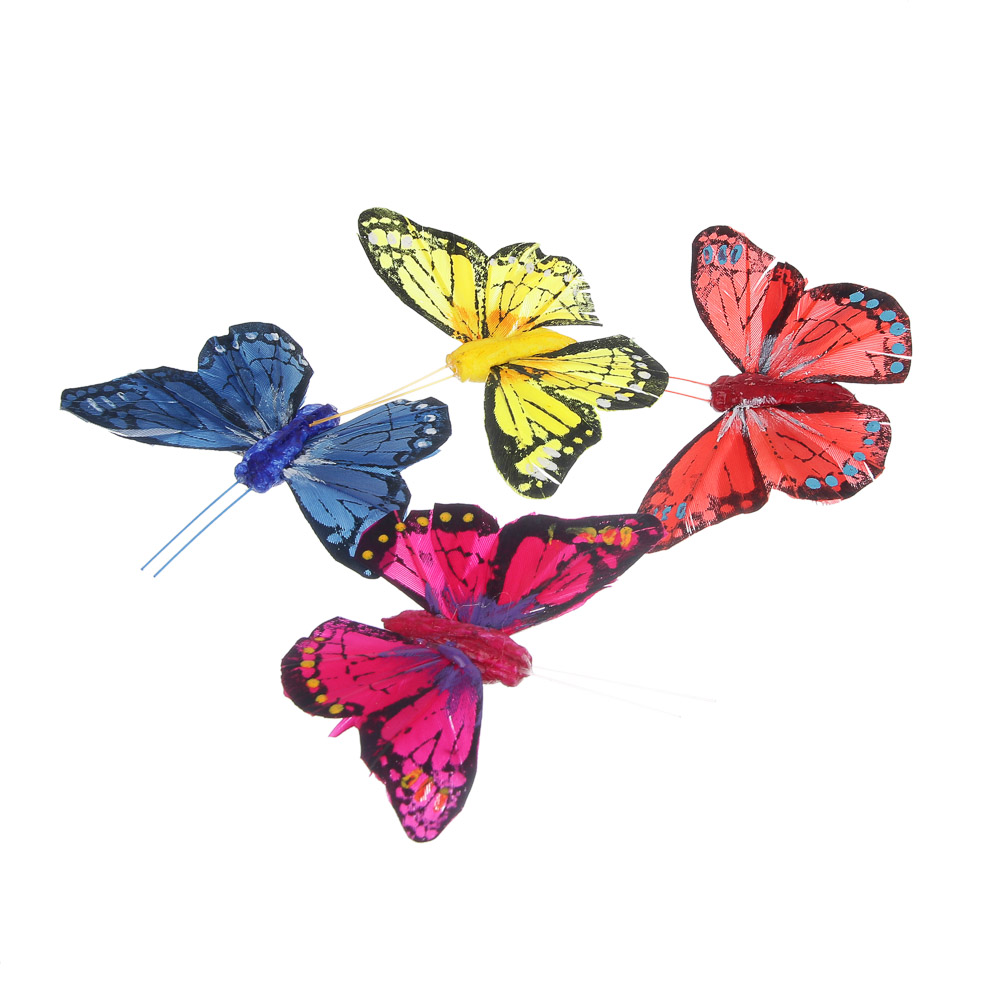 Бабочка декоративная на прищепке тм INBLOOM, набор 2шт, 8 см, перо, металл, арт.№ 153-199