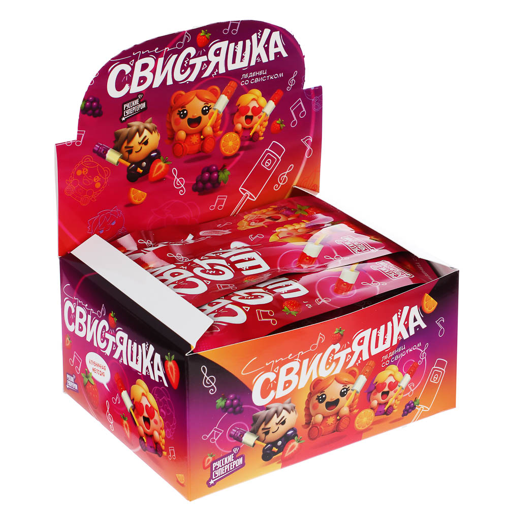 BY Русские Супергерои Леденец со свистком со вкусом клубника/апельсин/виноград 10 гр., арт.№ 347-527