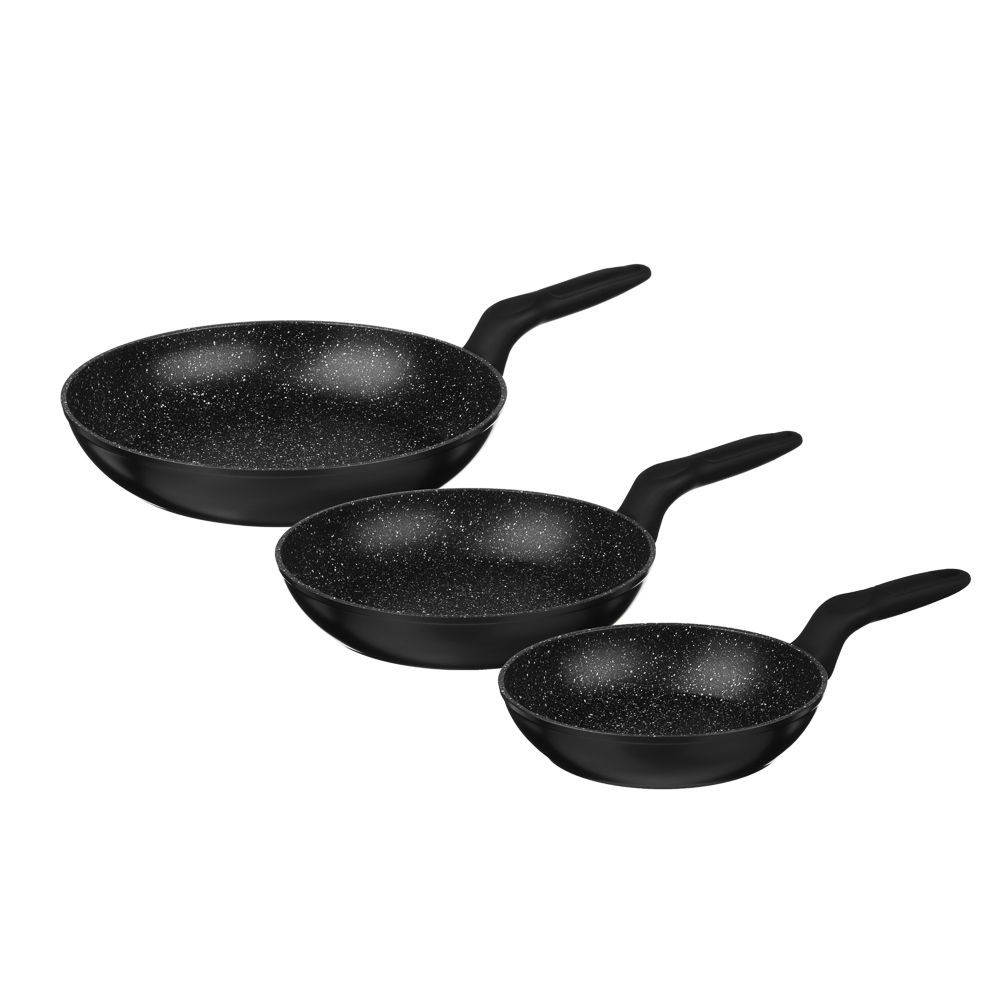 SATOSHI Стоун Набор сковород литых 3пр., d20, 24, 28см, антипригарное покрытие Мрамор, арт.№ 846-440