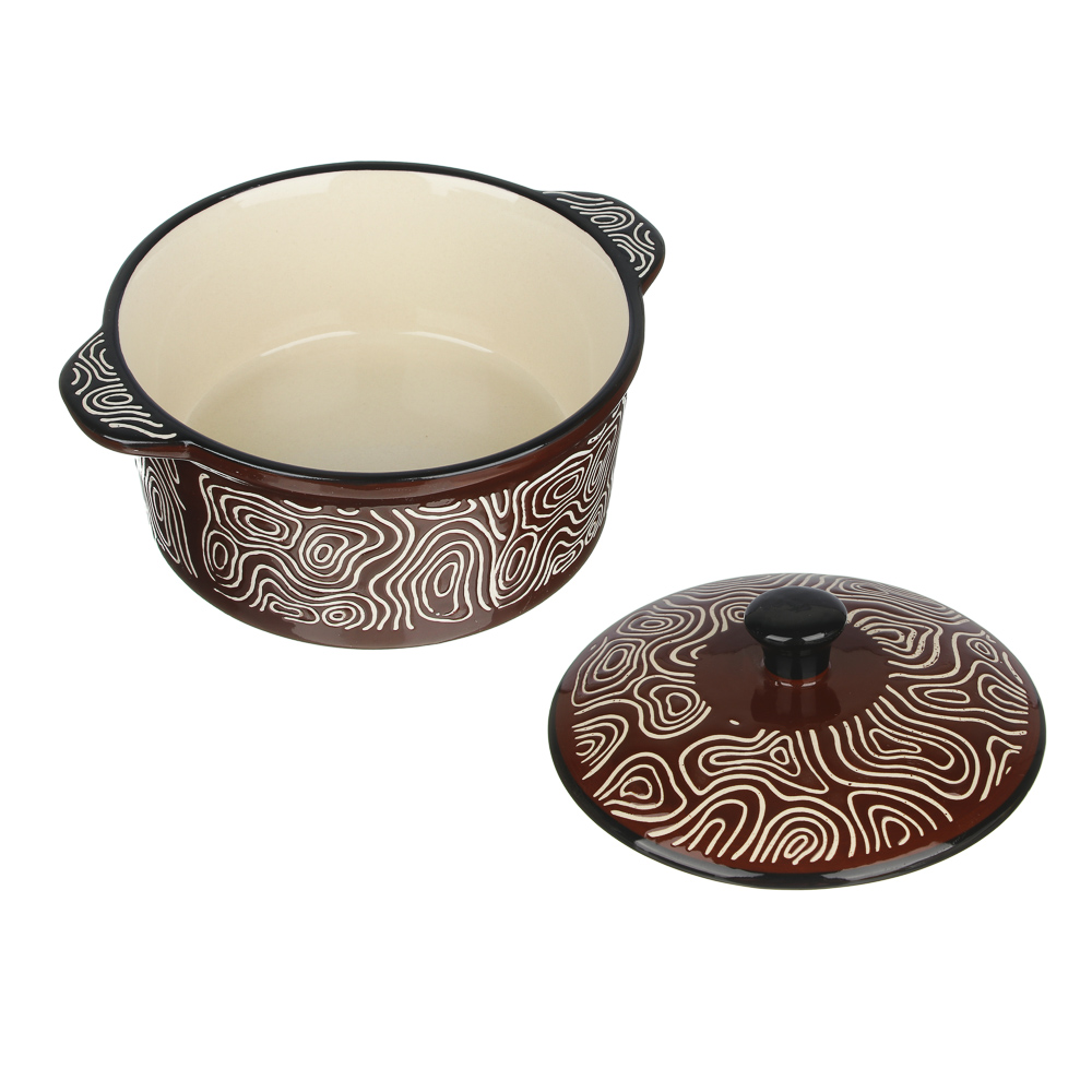 MILLIMI Горшочек с крышкой для запекания и сервировки, керамика, 16,5х13,5х10см, 480мл, шоколад, арт.№ 826-323