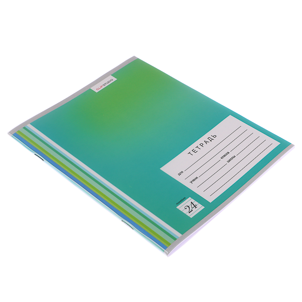 Тетрадь школьная 24л. ClipStudio в линейку, БЕЛЫЕ ЛИСТЫ, скрепка, обложка пластик, арт.№ 579-017