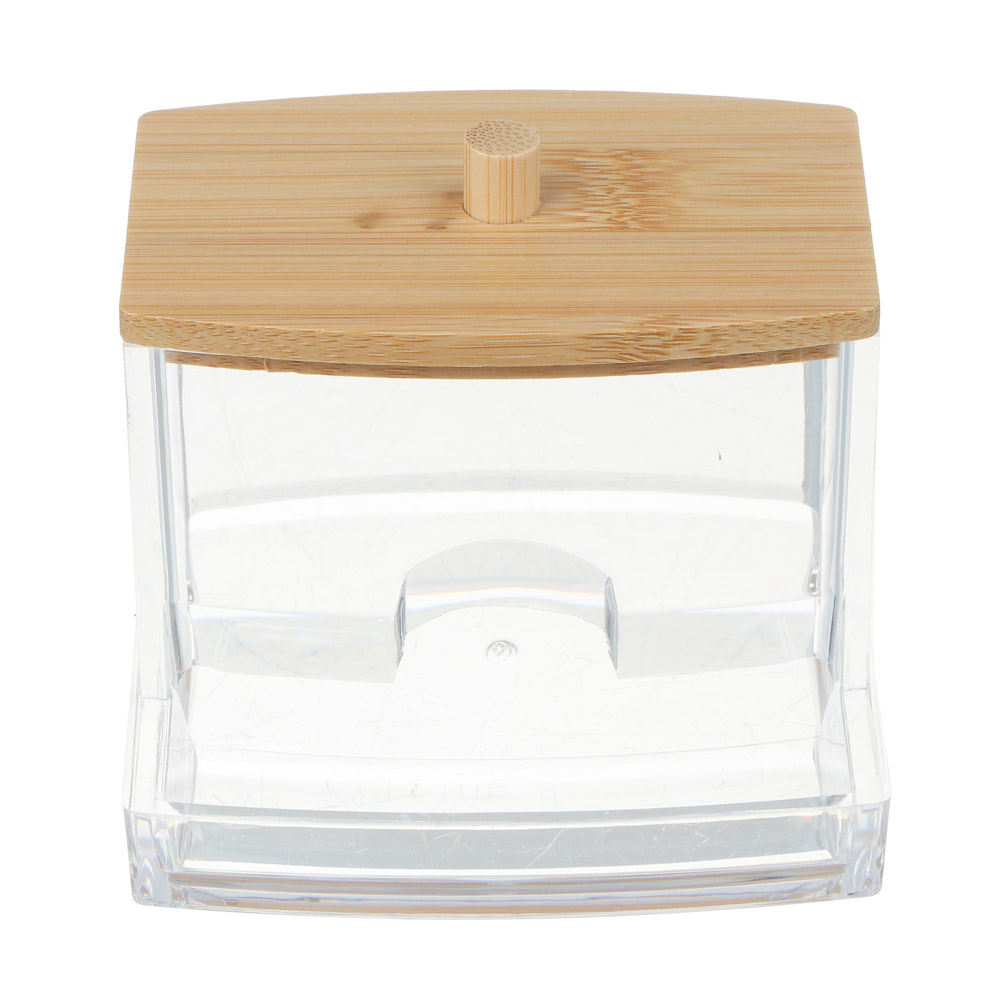 Органайзер для ватных палочек с бамбуковой крышкой ЮНИLOOK, PS, бамбук,  9х7,9х7см,  ВЗ24-28, арт.№ 357-313