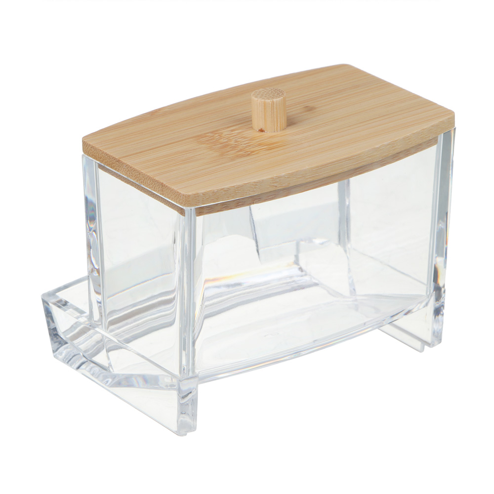 Органайзер для ватных палочек с бамбуковой крышкой ЮНИLOOK, PS, бамбук,  9х7,9х7см,  ВЗ24-28, арт.№ 357-313