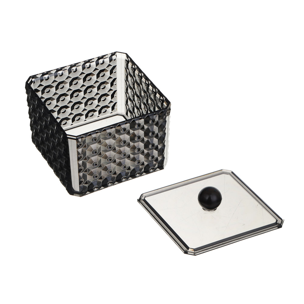 ЮНИLOOK Органайзер косметический прозрачный с крышкой, 9,5х9,5х6,5см, PS, черный, ВЗ24-30, арт.№ 357-315