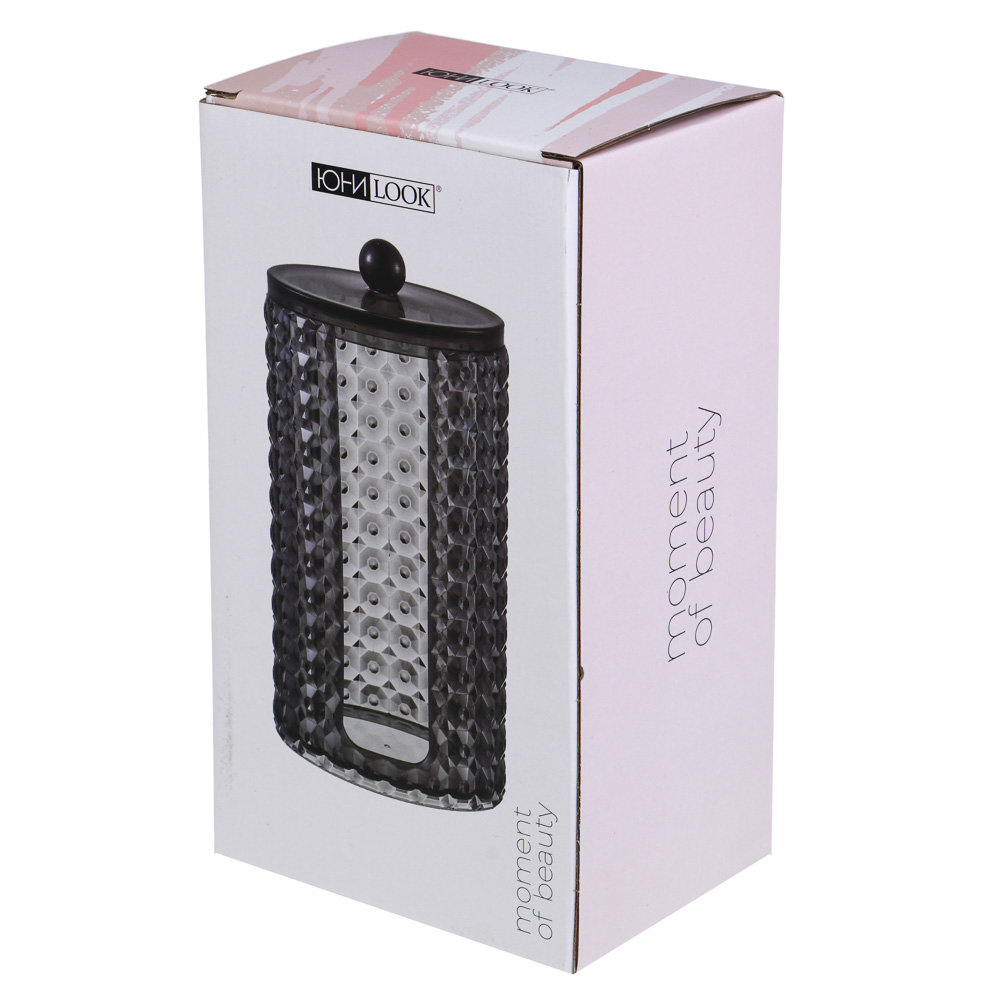 ЮНИLOOK Органайзер для ватных дисков прозрачный с крышкой, 10х7,5х17см, PS, черный, ВЗ24-31, арт.№ 357-316