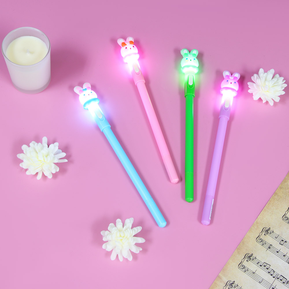 Ручка шариковая синяя, наконечник в форме зайчика, подсветка, корпус 18,3 см, 4 дизайна, арт.№ 591-012