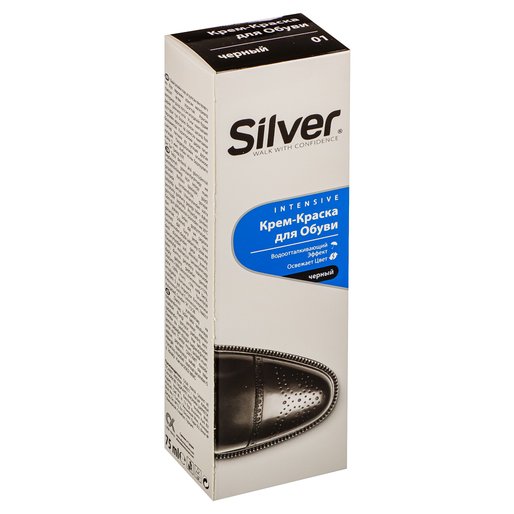 SILVER Крем-краска для обуви - тюбик 75 мл, черный, KB2001-01, арт.№ 459-005