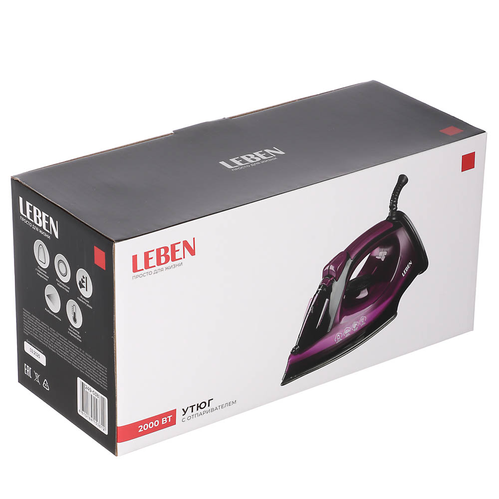 LEBEN Утюг с отпаривателем 2000Вт, тефлон, бак для воды 180 мл, арт.№ 249-038