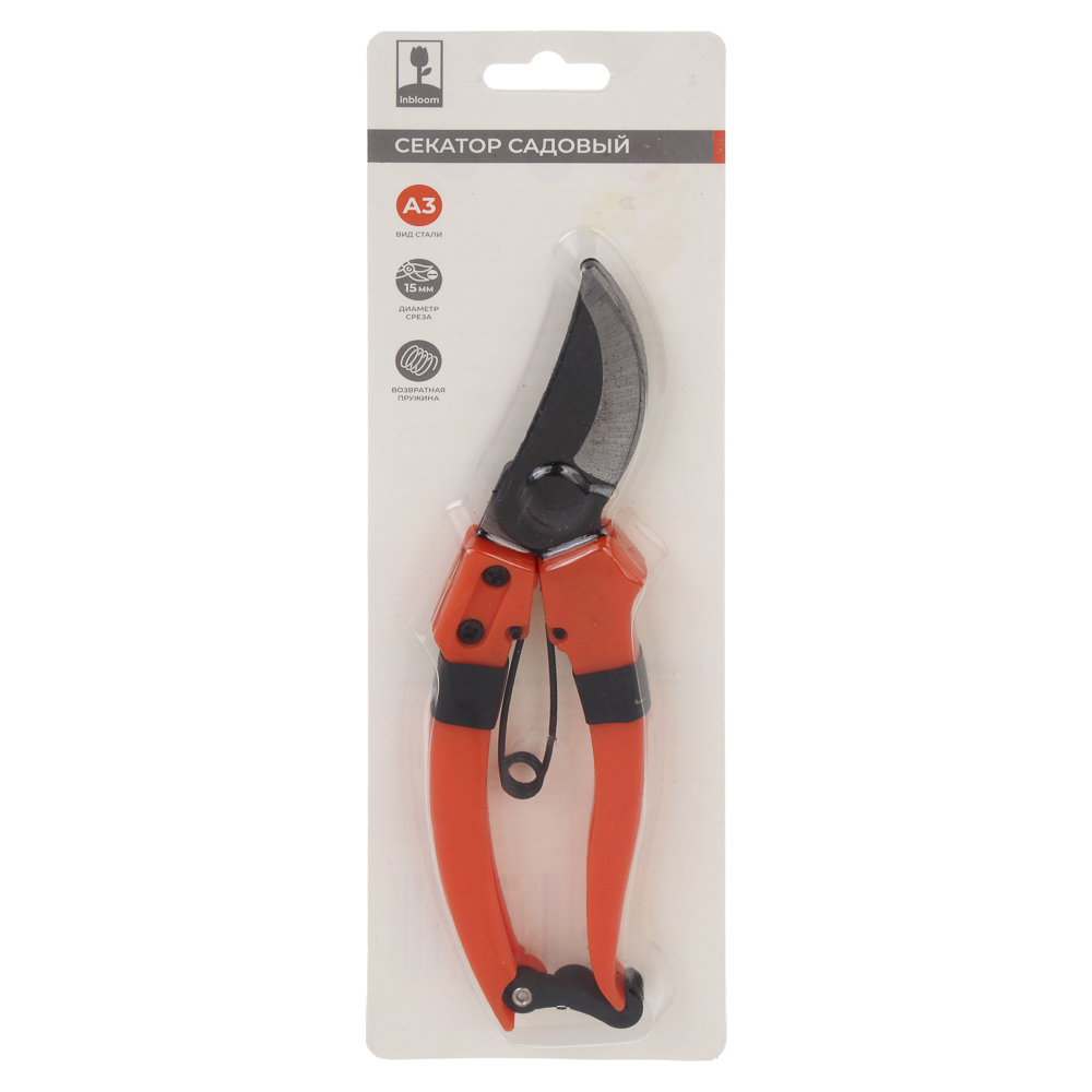 Секатор плоскостной тм INBLOOM 17,5см, возвратная пружина, металл, пластик, арт.№ 186-019