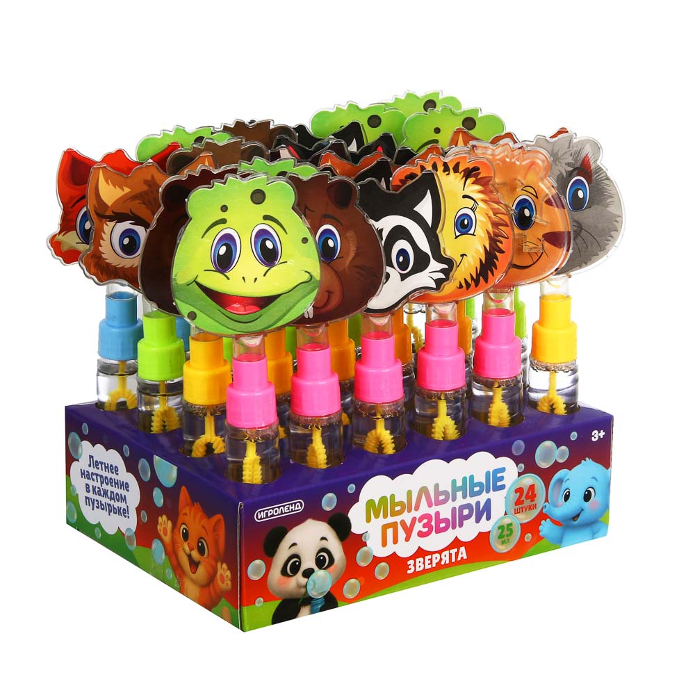 Мыльные пузыри в виде игрушки "Зверята", ИГРОЛЕНД, PS, PP, PVC, мыл. раствор 25мл., арт.№ 460-051