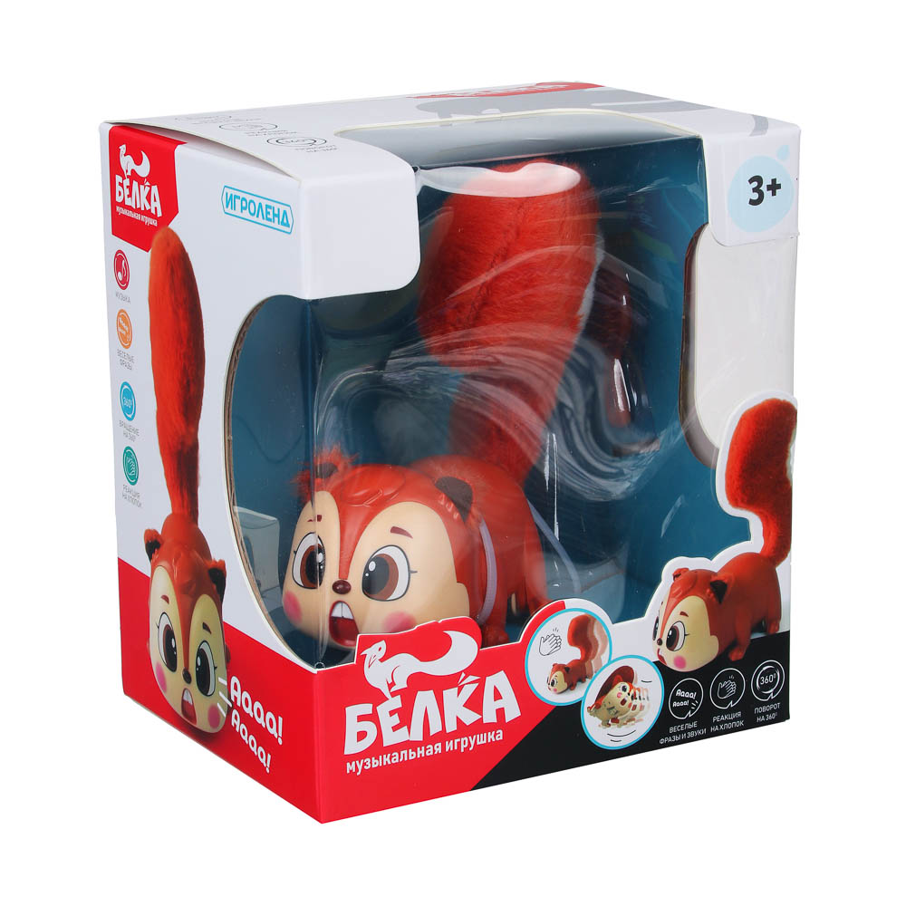 ИГРОЛЕНД Игрушка музыкальная в виде белки, звук, 3ААА, ABS, текстильные элементы, 15х7х15см, арт.№ 272-743