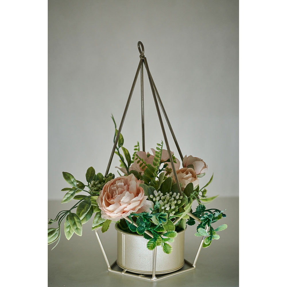 LADECOR Цветочная композиция в металлическом кашпо, с подвесом, 4 цвета, 14,5х29,5 см, арт.№ 501-492