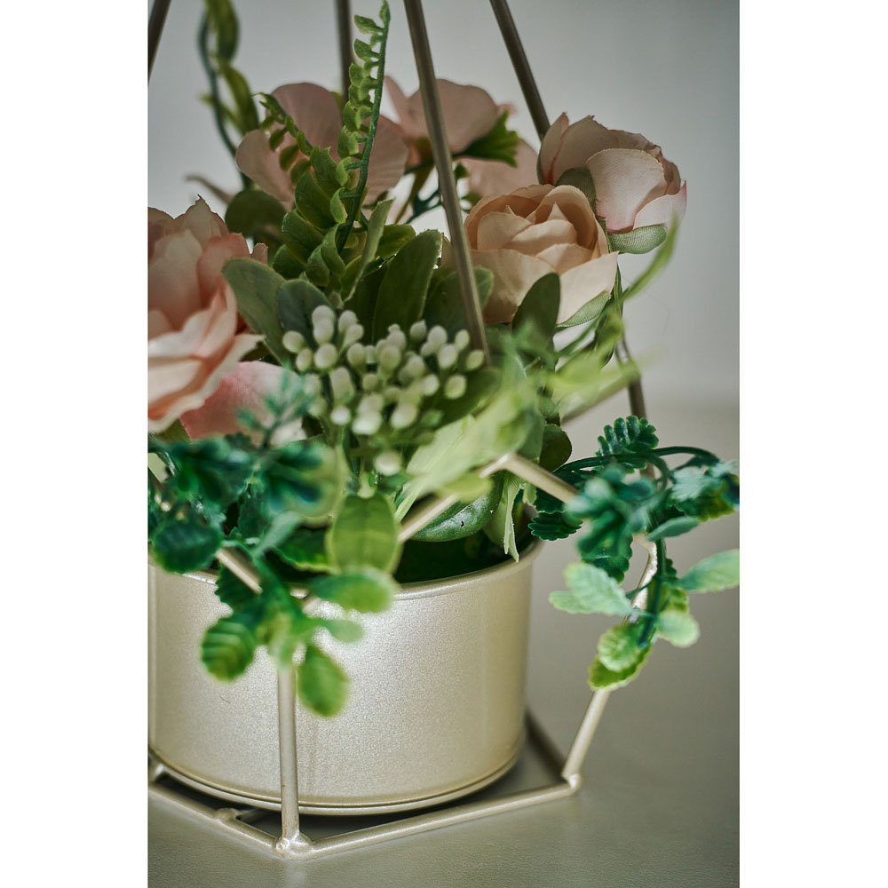 LADECOR Цветочная композиция в металлическом кашпо, с подвесом, 4 цвета, 14,5х29,5 см, арт.№ 501-492