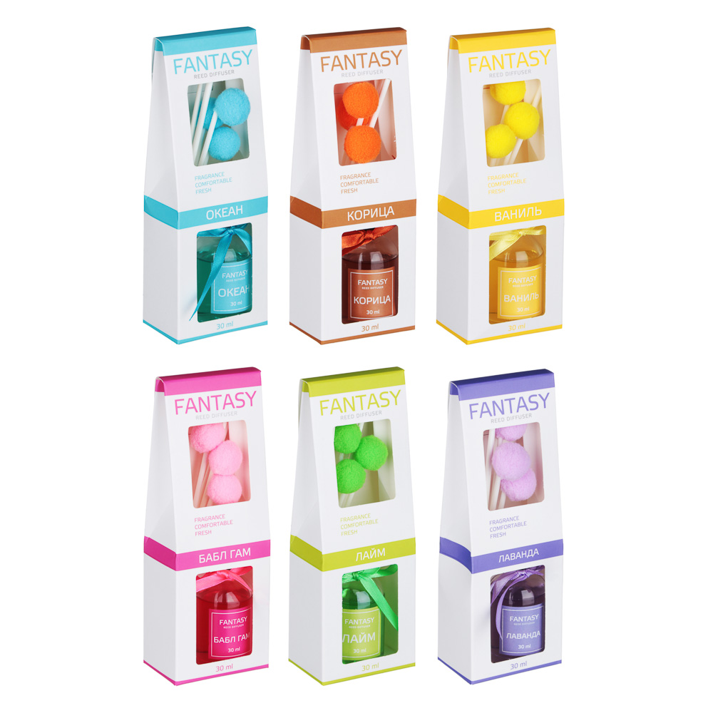 NEW GALAXY Ароматизатор диффузор "Фэнтази", 30 мл.6 аром.(бабл гам,лаванда,океан,ваниль,корица,лайм), арт.№ 778-070