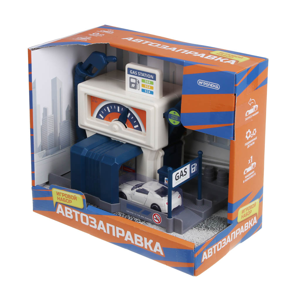 Игровой набор "Автозаправка" с запуском, 1 машинка, пластик, тм ИГРОЛЕНД, арт.№ 276-211