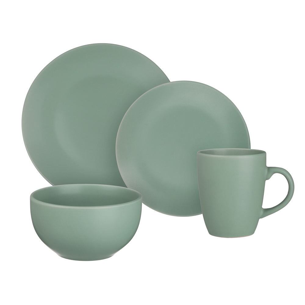 MILLIMI Набор стол.посуды 16пр(тар26см*4, тар20см*4, салатн650мл*4, кружка340мл*4) керамика, оливков, арт.№ 824-236