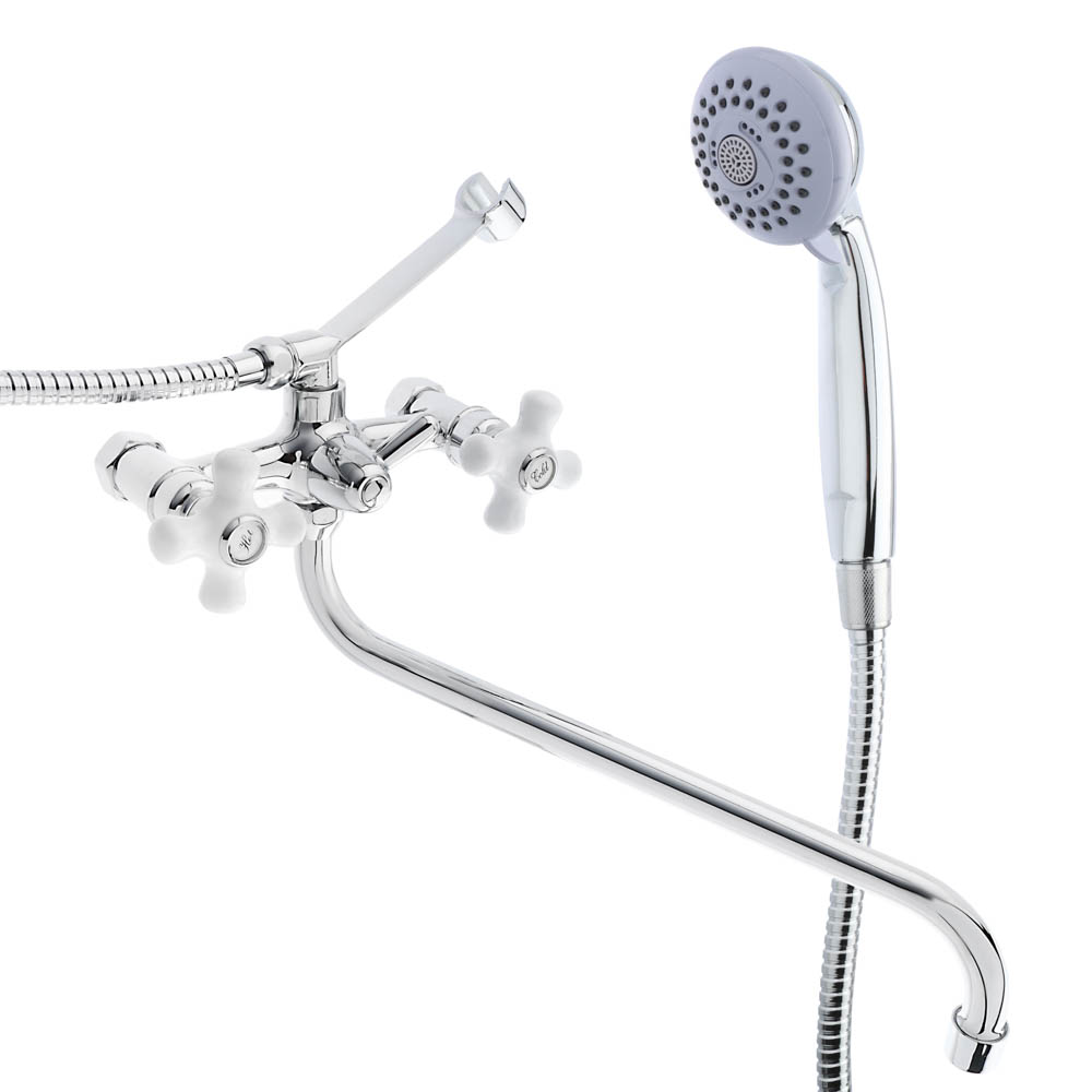 RAIN Смеситель для ванны Венера, круглый излив 35см, керам. кран-буксы 1/2, душ. набор, латунь, хром, арт.№ 561-279