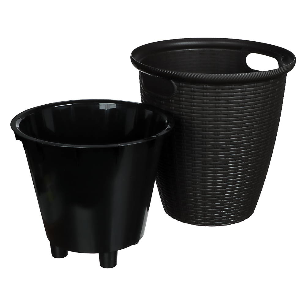 Кашпо InGreen Rattan D 328мм 20л с внутренним горшком 11 л, Горький шоколад, арт.№ 164-352
