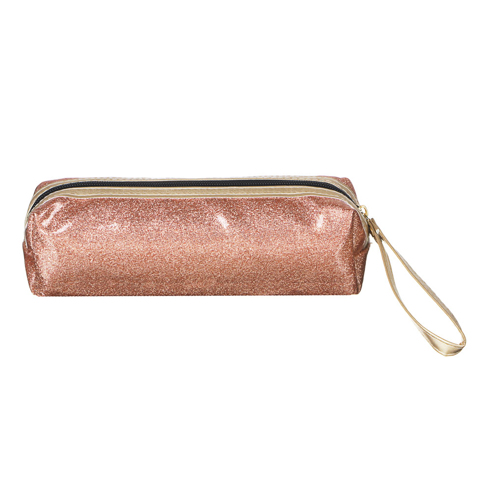 Пенал прямоугольный, 21х7х5 см, ПУ с блестками, эмблема, ручка, 2 цвета, арт.№ 238-244