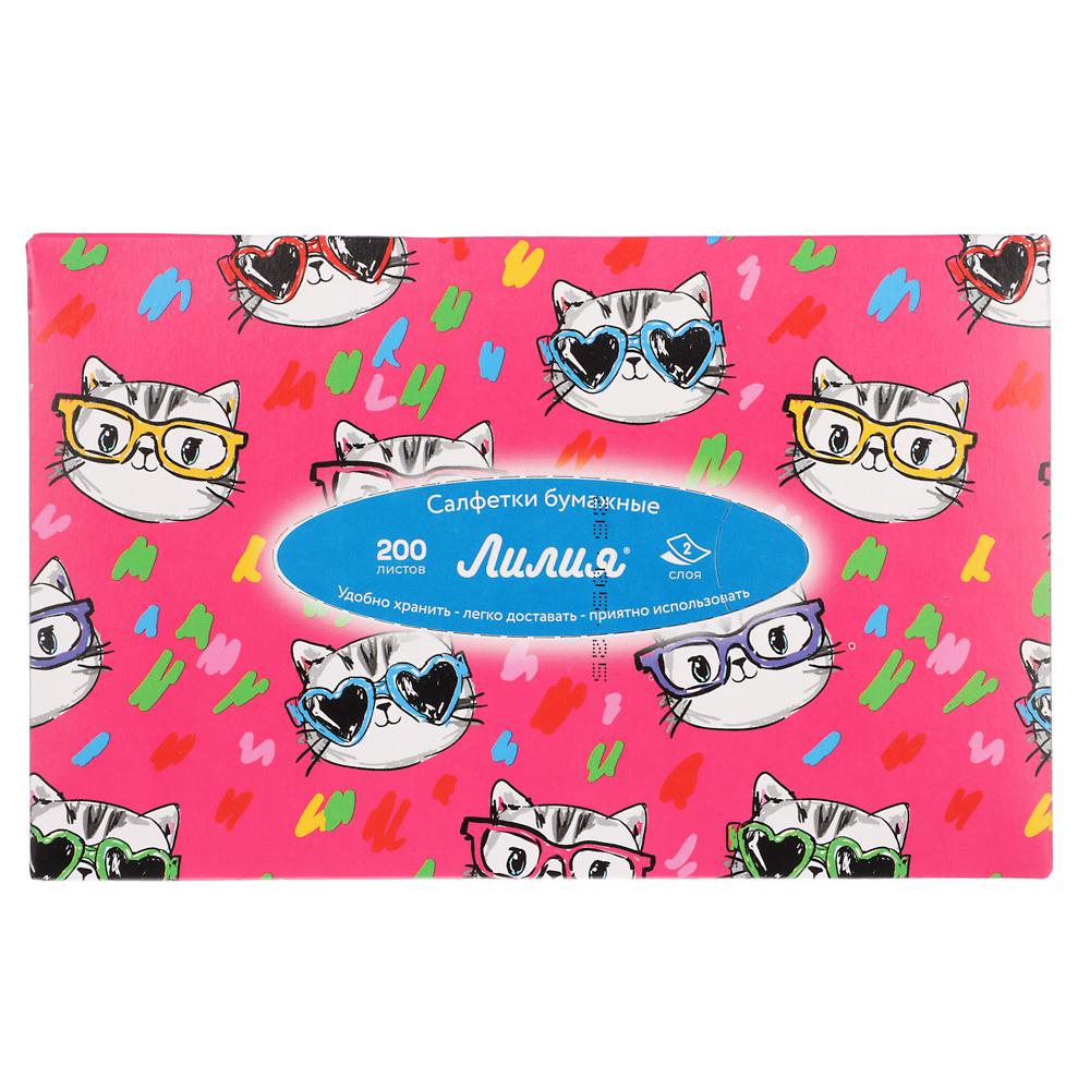 Салфетки бумажные двухслойные Лилия non-stop, 4 дизайна, 200л, арт.№ 912-030