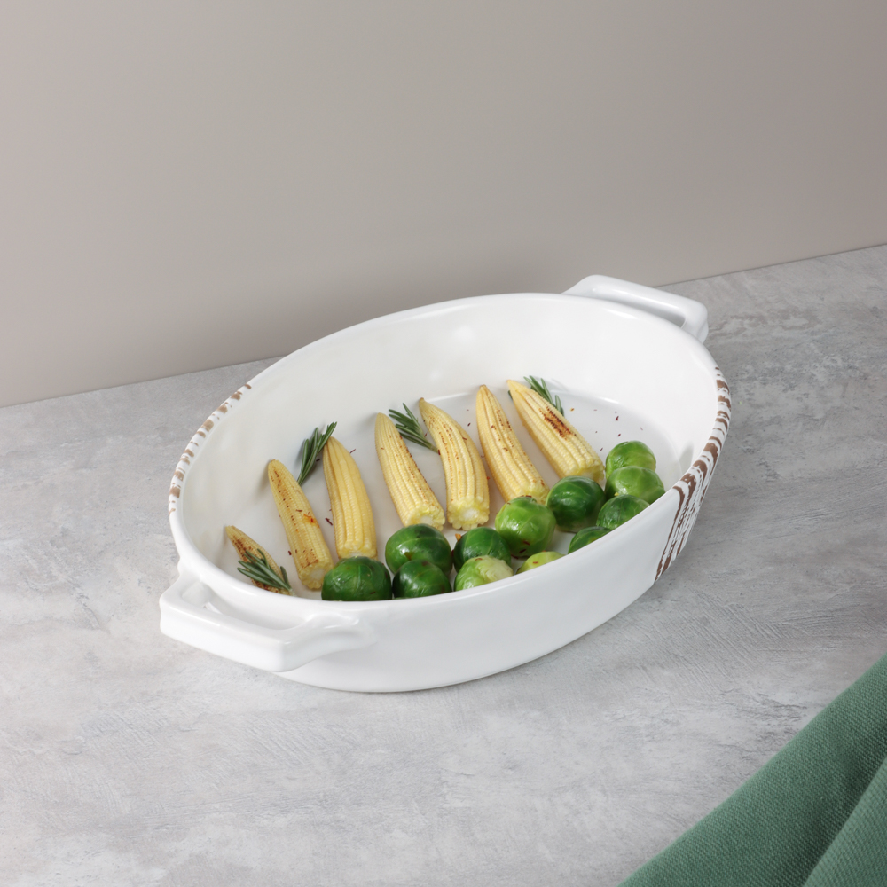 MILLIMI Форма для запекания и сервировки овальная с ручками, керамика, 31х20,5х5 см, объем 1,1 л, белая, арт.№ 826-387