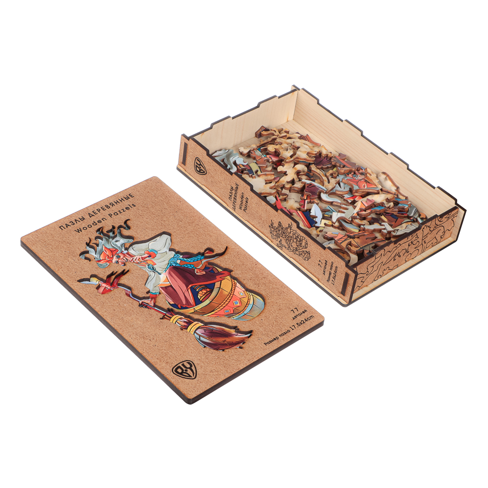 BY Пазл деревянный-игры в дорогу "Баба Яга", 18x12x3,4 см, фанера, картон, арт.№ 898-018