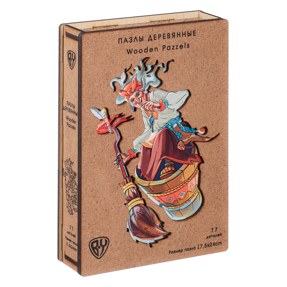 BY Пазл деревянный-игры в дорогу "Баба Яга", 18x12x3,4 см, фанера, картон, арт.№ 898-018