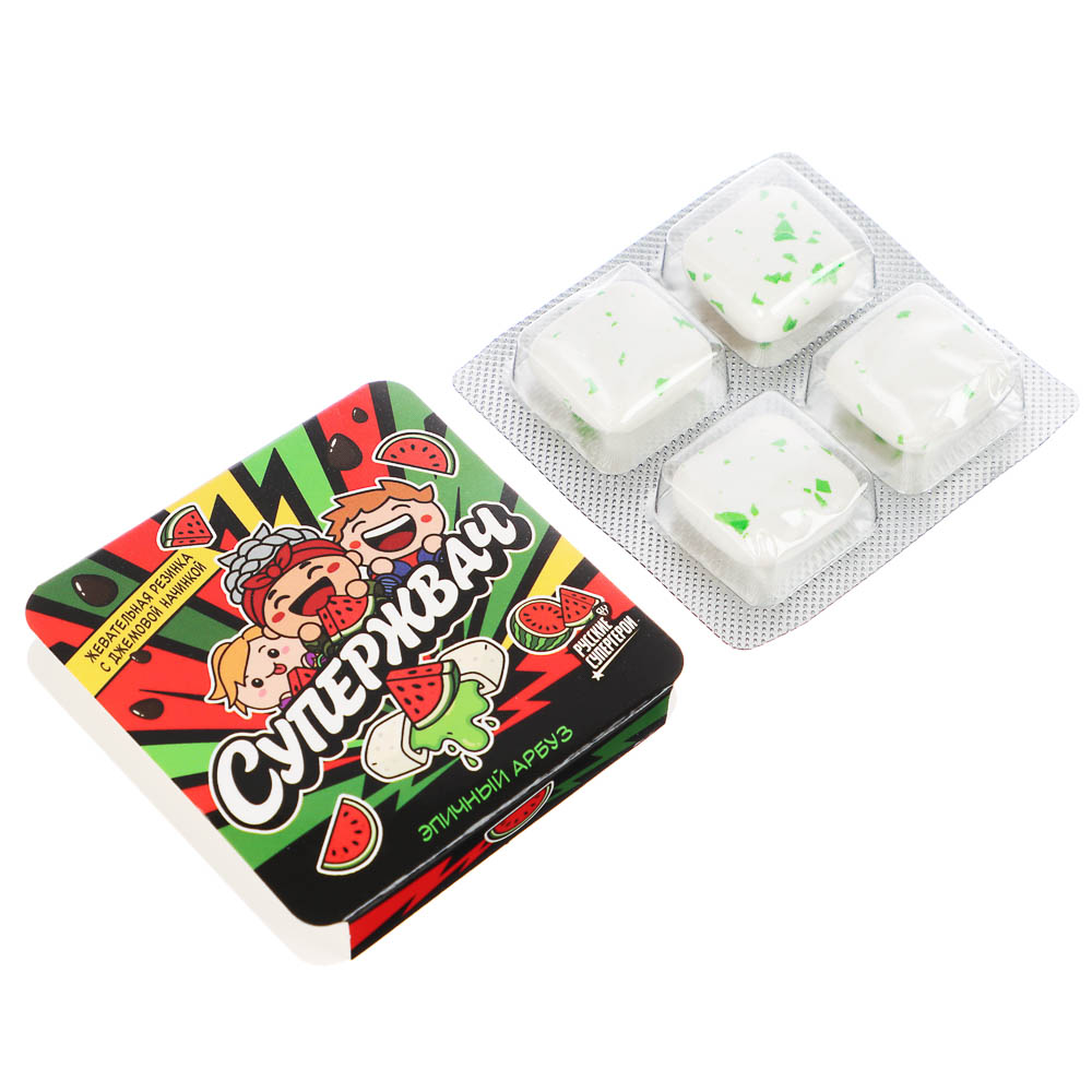 BY Русские Супергерои Жевательная резинка с джемовой начинкой со вкусом арбуз/вишня/мята 13,5 гр., арт.№ 347-529