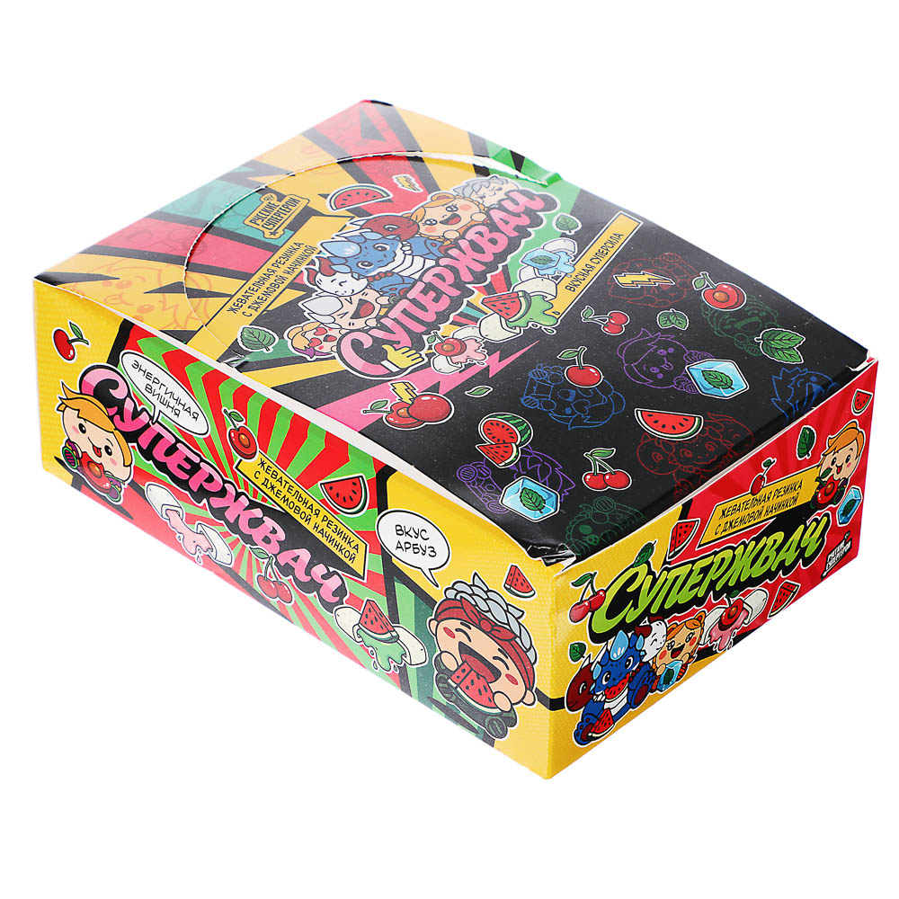 BY Русские Супергерои Жевательная резинка с джемовой начинкой со вкусом арбуз/вишня/мята 13,5 гр., арт.№ 347-529