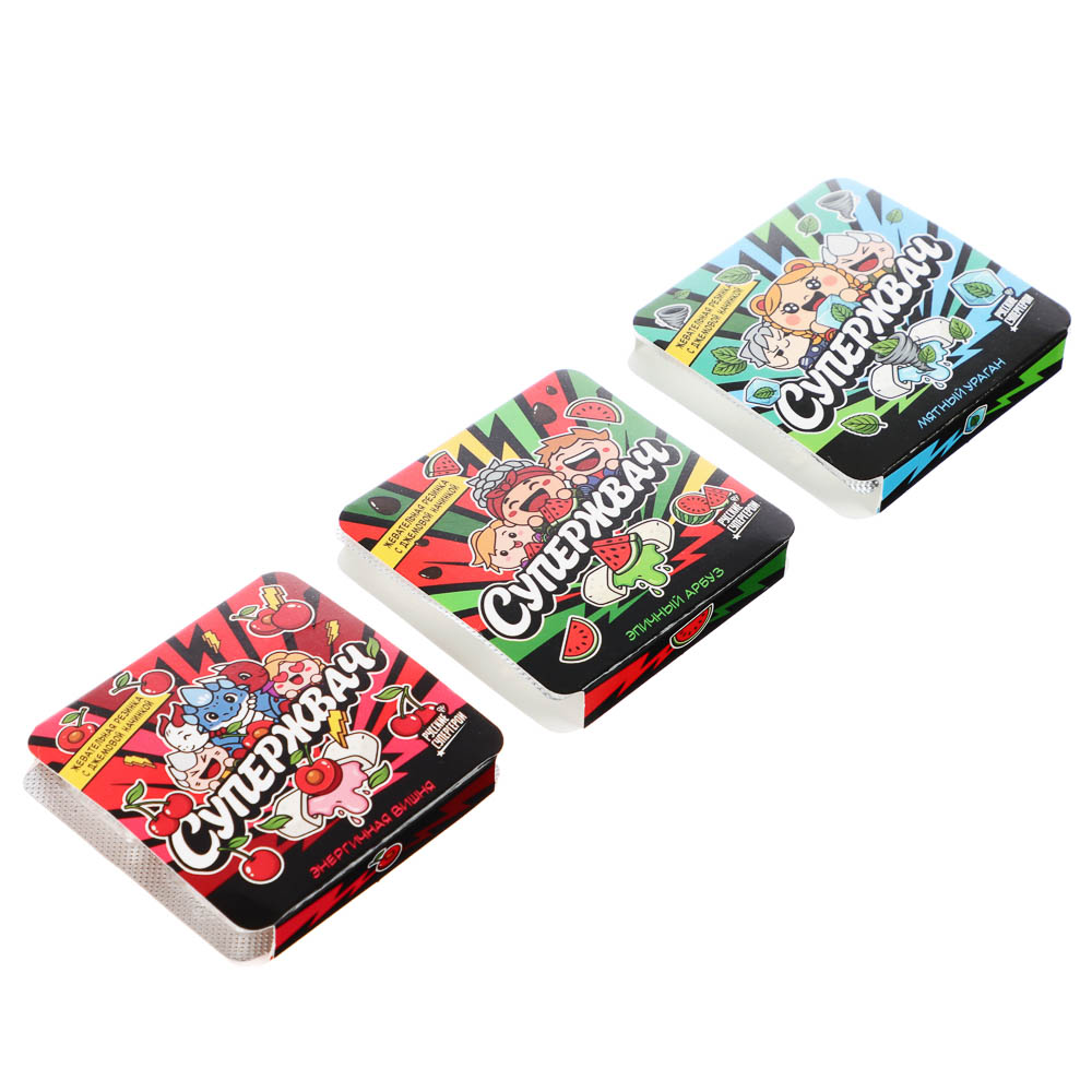 BY Русские Супергерои Жевательная резинка с джемовой начинкой со вкусом арбуз/вишня/мята 13,5 гр., арт.№ 347-529