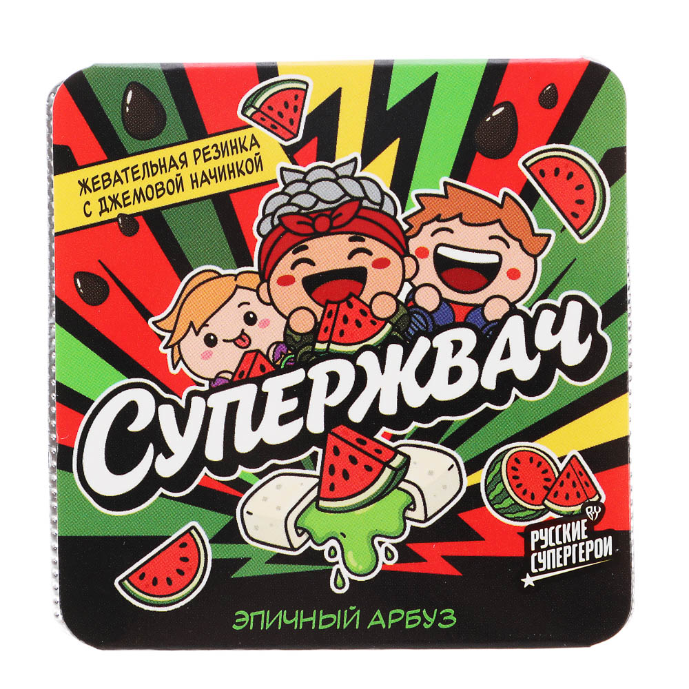 BY Русские Супергерои Жевательная резинка с джемовой начинкой со вкусом арбуз/вишня/мята 13,5 гр., арт.№ 347-529