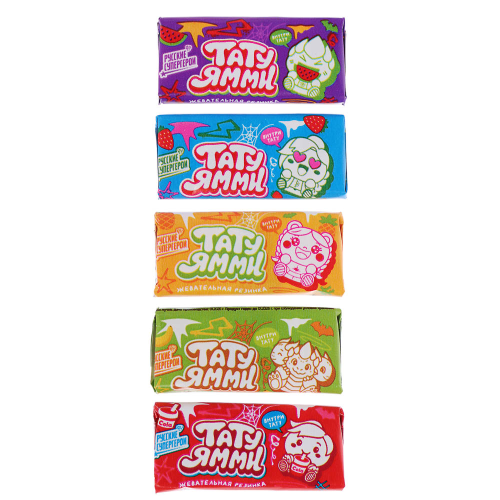 BY Русские Супергерои Жевательная резинка с тату со вкусом клубникой/арбуз/кола/ананас/банан 2,3 гр., арт.№ 347-530