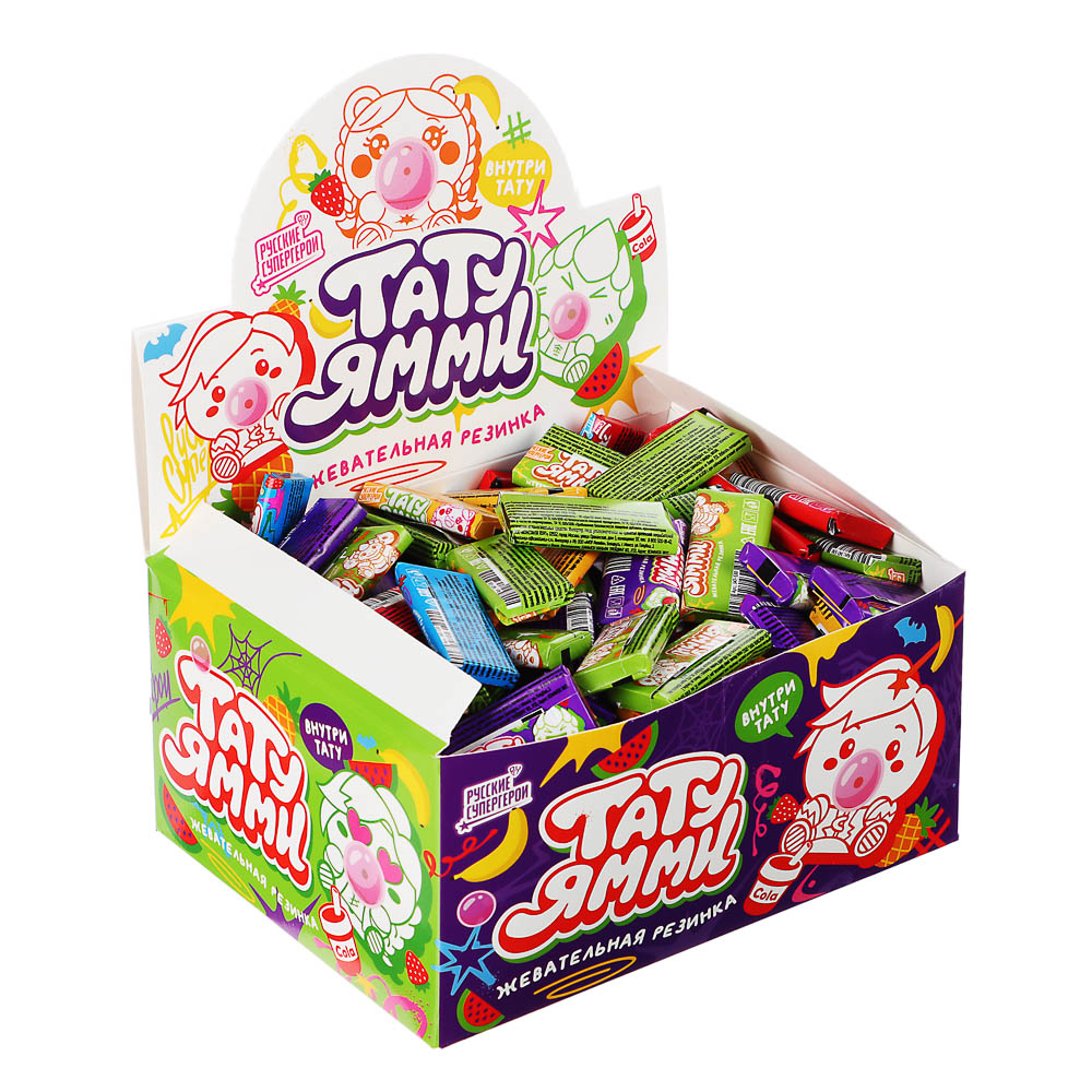 BY Русские Супергерои Жевательная резинка с тату со вкусом клубникой/арбуз/кола/ананас/банан 2,3 гр., арт.№ 347-530