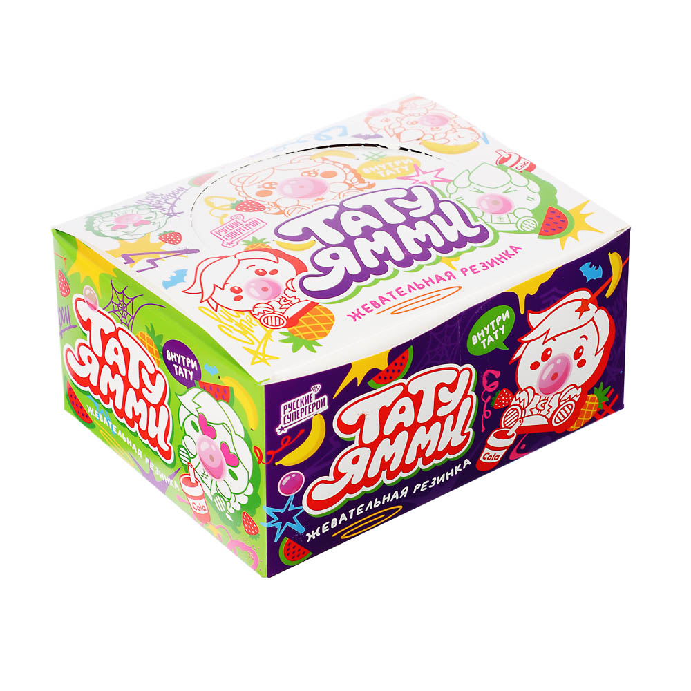 BY Русские Супергерои Жевательная резинка с тату со вкусом клубникой/арбуз/кола/ананас/банан 2,3 гр., арт.№ 347-530
