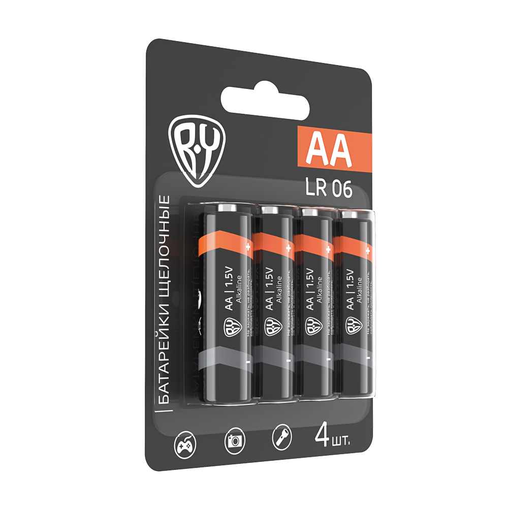 Батарейки AA BY (LR06) 4шт в блистере, щелочные 1.5V, высокой ёмкости, арт.№ 917-112
