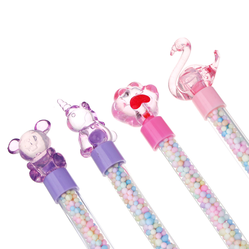 Ручка шариковая синяя с фигурным наконечником и шариками в корпусе, корпус 18,5-19,5 см, 4 дизайна, арт.№ 591-015