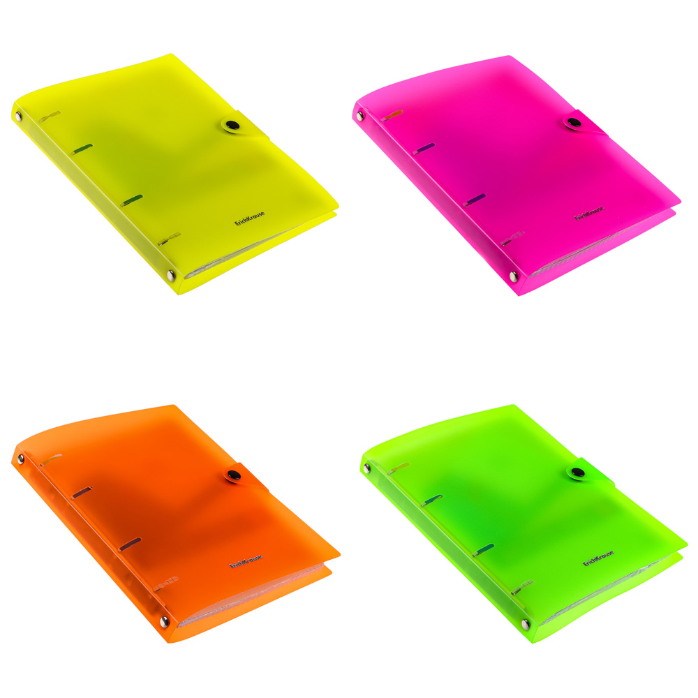 Erich Krause Тетрадь общая А5, 80 л., "Неон", клетка, на кольцах, кнопка, пласт. обложка, 43537, арт.№ 578-088