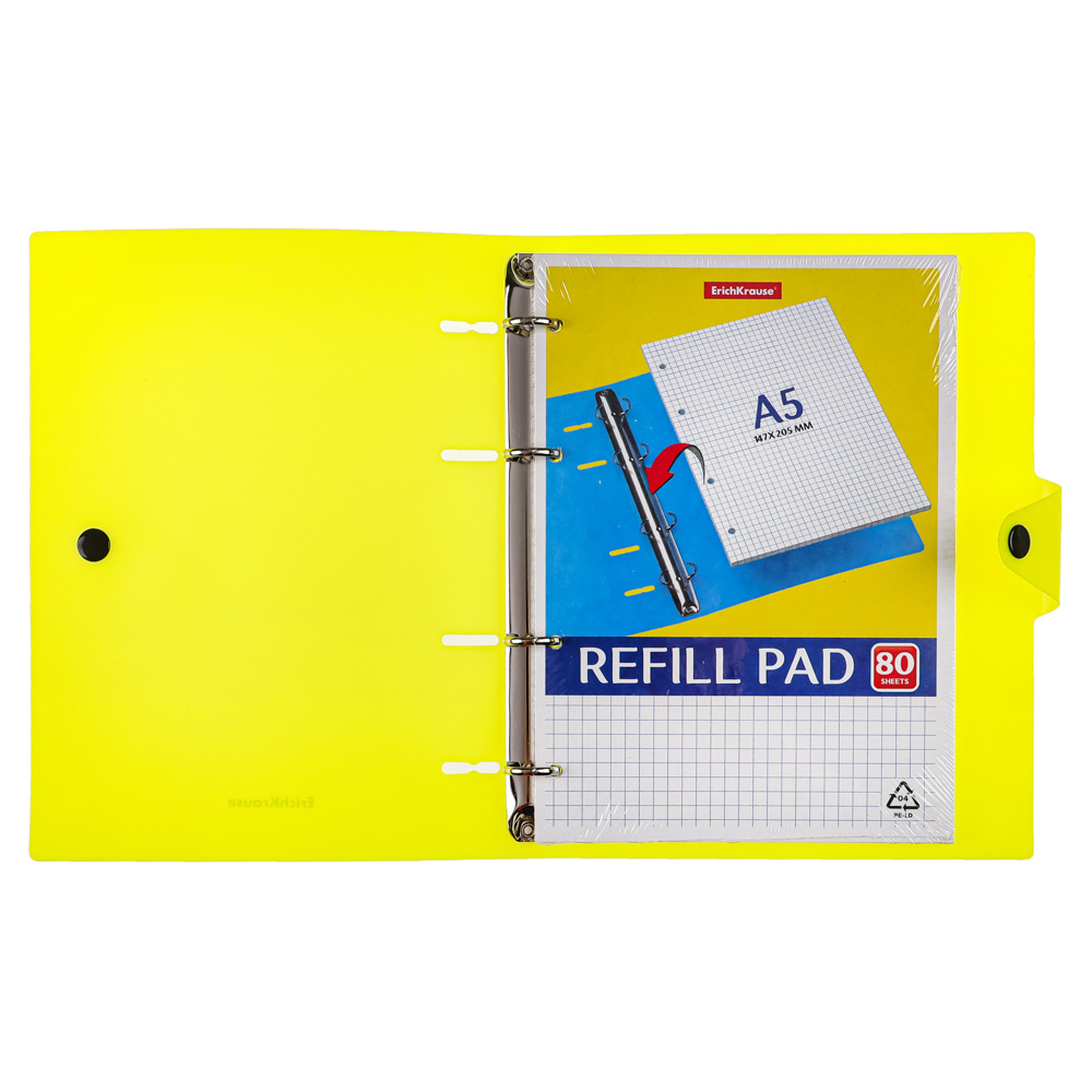 Erich Krause Тетрадь общая А5, 80 л., "Неон", клетка, на кольцах, кнопка, пласт. обложка, 43537, арт.№ 578-088