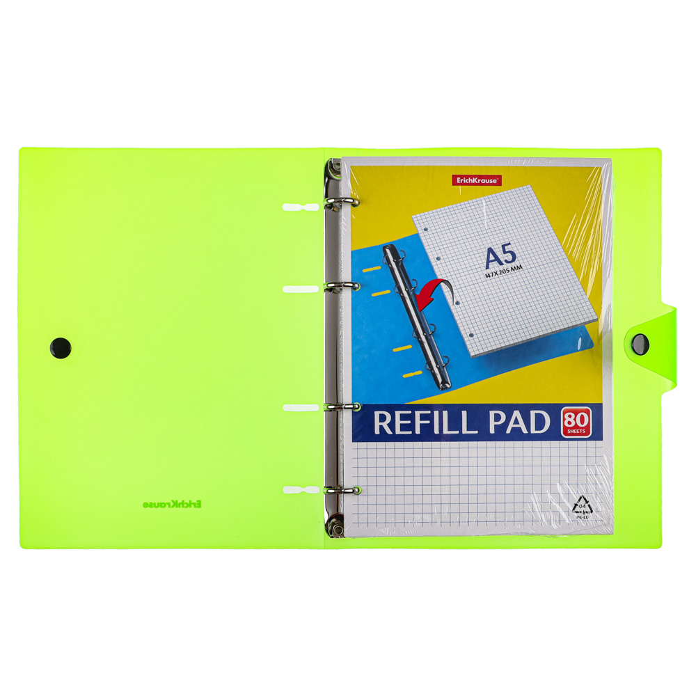 Erich Krause Тетрадь общая А5, 80 л., "Неон", клетка, на кольцах, кнопка, пласт. обложка, 43537, арт.№ 578-088