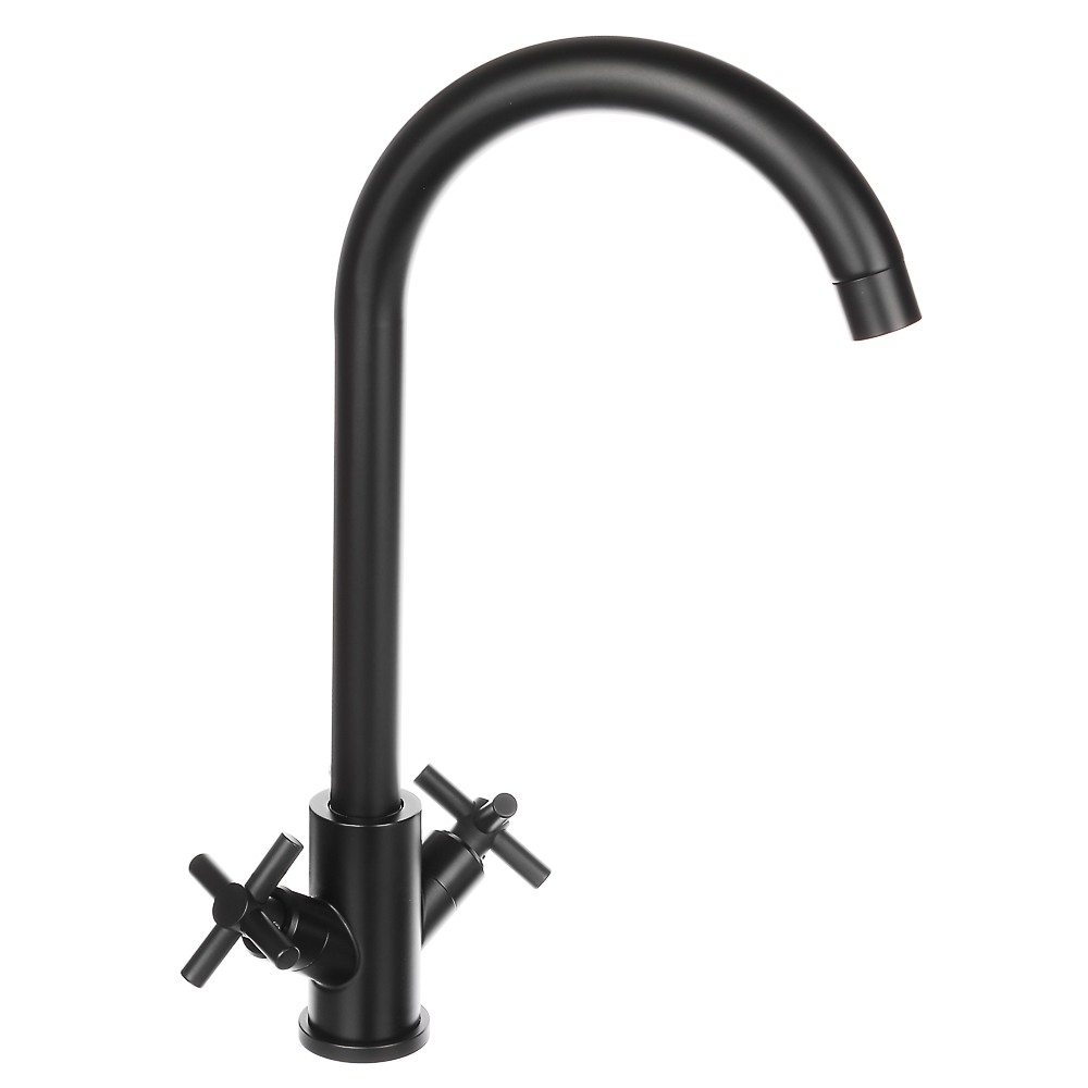 СоюзКран Смеситель для кухни, поворотный излив, кер. кран-буксы 1/2, черный, нерж.сталь, SS01-R240, арт.№ 567-006