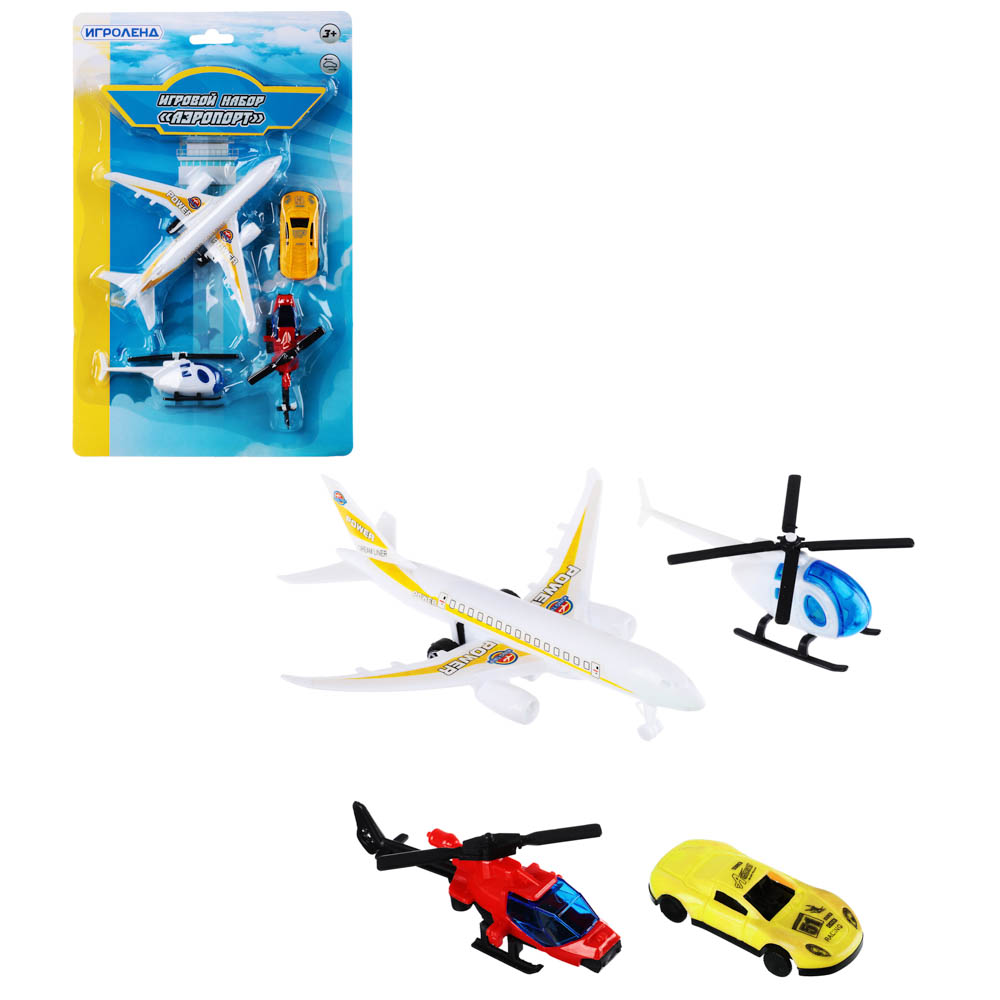 ИГРОЛЕНД Набор игровой "Аэропорт", 6-8пр., инерция, 32х25х4см, PP, PS, 2 дизайна, арт.№ 292-169