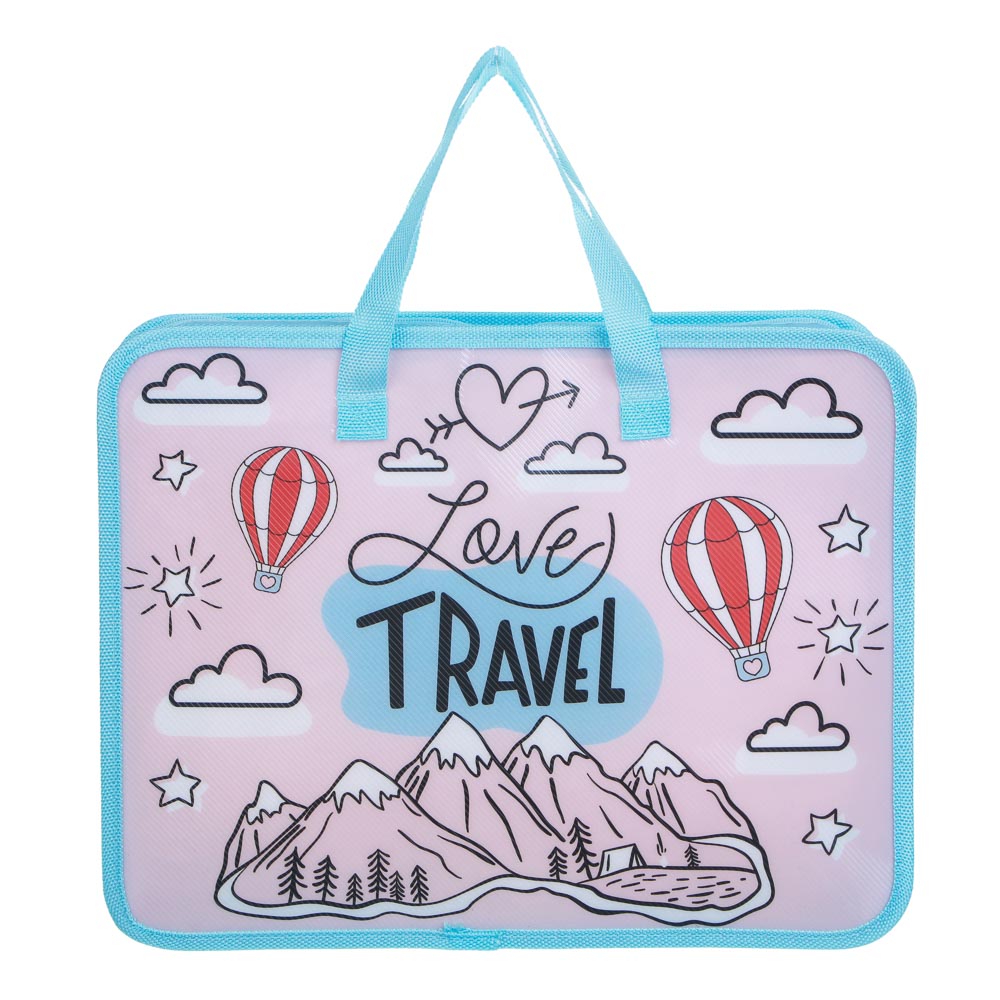 ТРЕВЕЛ Папка для тетрадей 33,5x26см, для A4, расширение, молния сверху, ручки, пластик, арт.№ 236-094