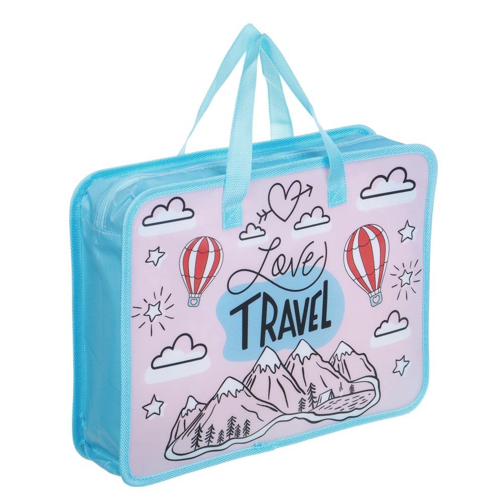 ТРЕВЕЛ Папка для тетрадей 33,5x26см, для A4, расширение, молния сверху, ручки, пластик, арт.№ 236-094