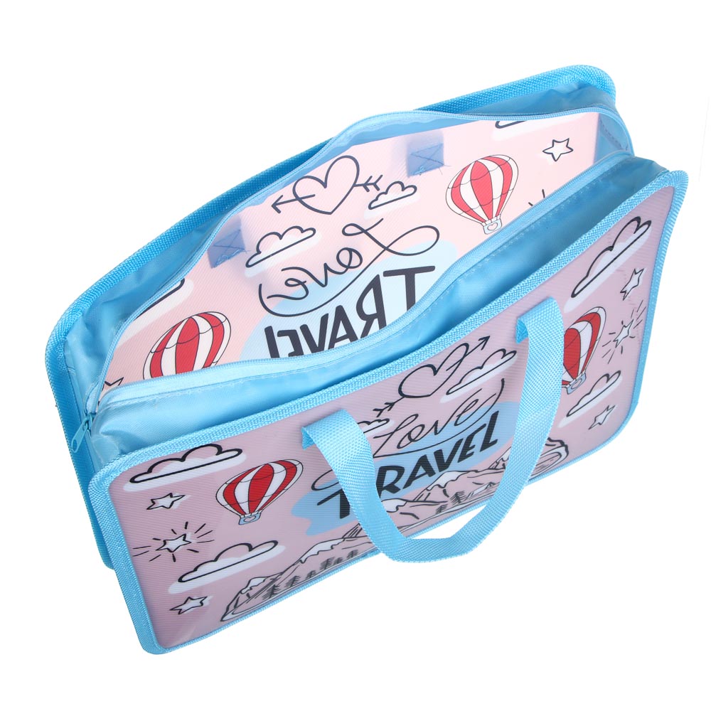 ТРЕВЕЛ Папка для тетрадей 33,5x26см, для A4, расширение, молния сверху, ручки, пластик, арт.№ 236-094