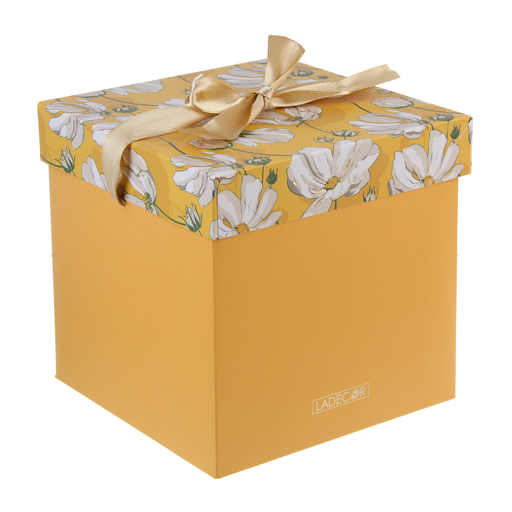 Коробка подарочная складная с лентой, бумага с фольгированным слоем, 15х15х15см, 3 цвета, арт К1, арт.№ 207-221