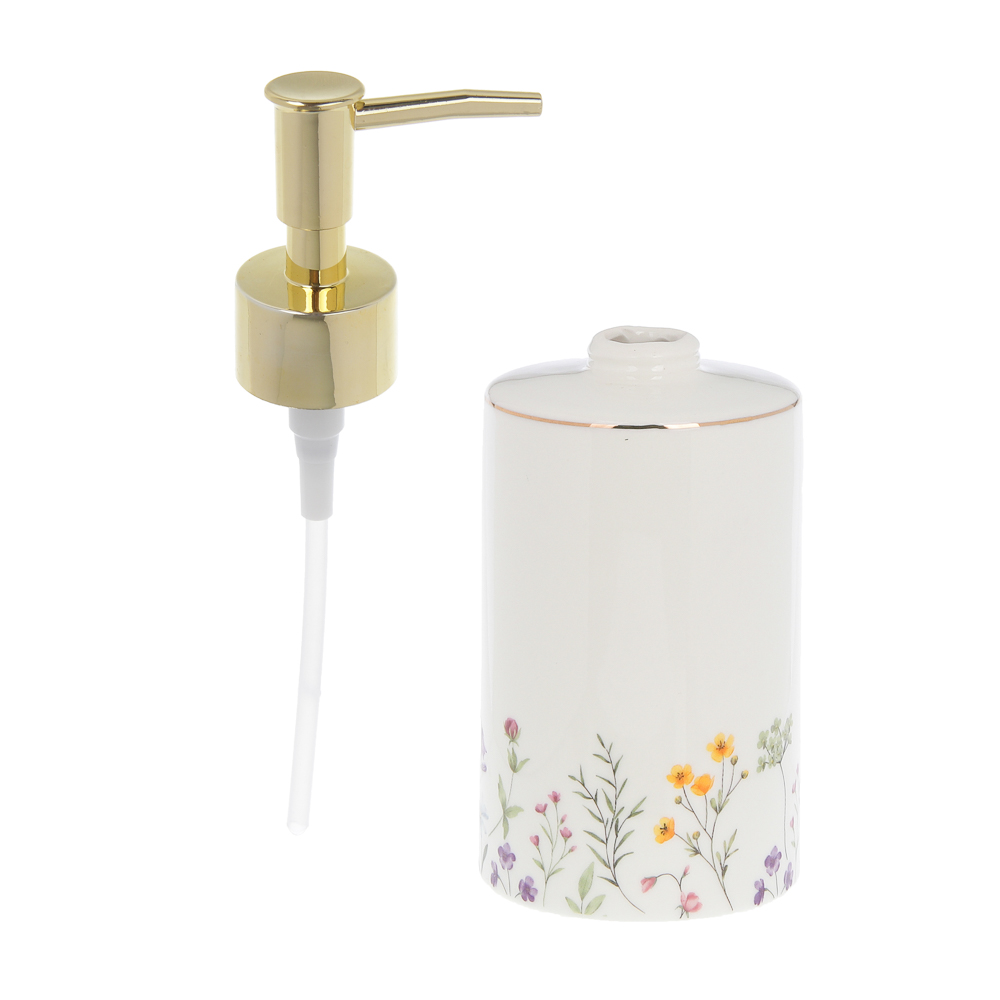 Диспенсер для жидкого мыла тм VETTA Вирджиния, 320мл, керамогранит, белый, 7x7x12 см/18см, арт.№ 463-585