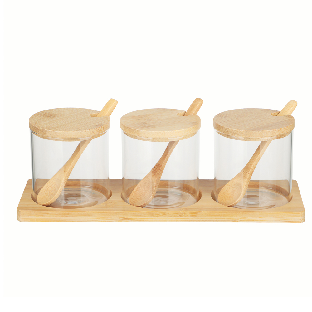 VETTA ЭКО Набор банок для хранения с ложкой, 3шт., 300мл, 28х10х9,5см, стекло, бамбук, арт.№ 828-327